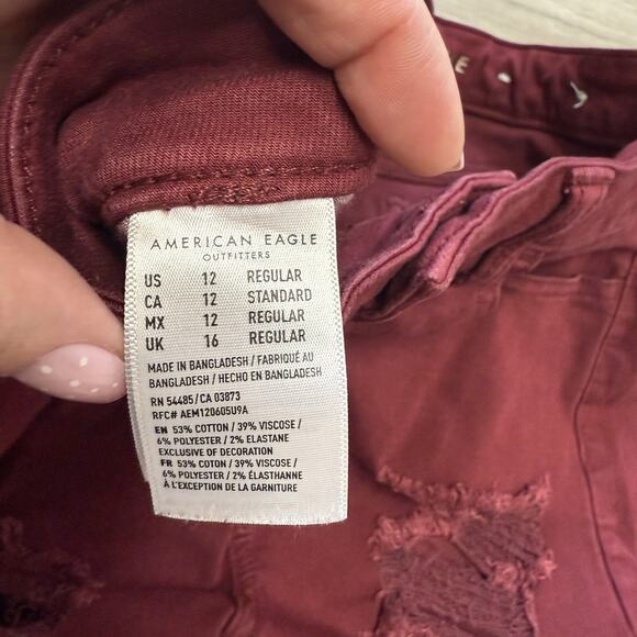 American Eagle Jeans Womens 12 Reg Red Super Hi-Rise Jegging Stretch Distressed - Picture 2 of 5
